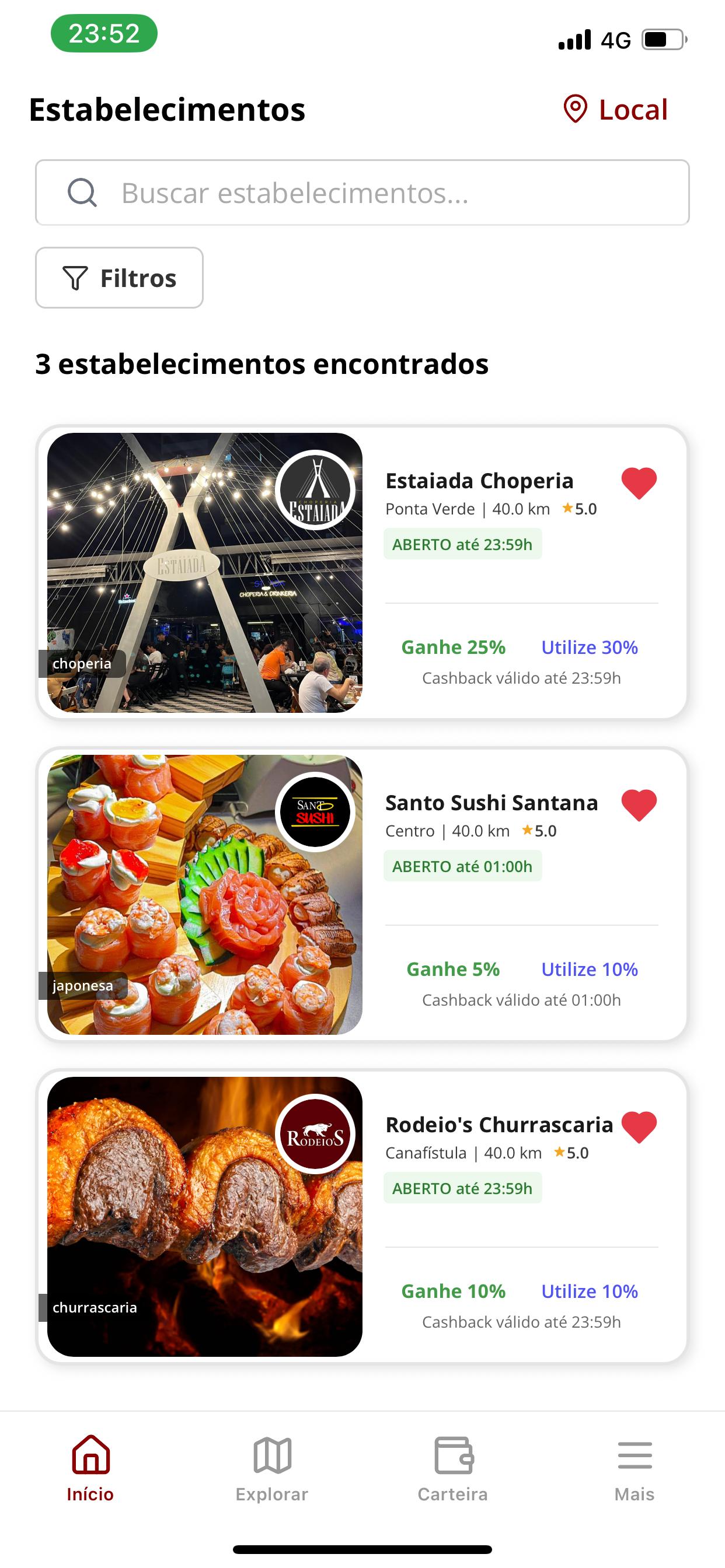 CashClube App - Estabelecimentos com cashback